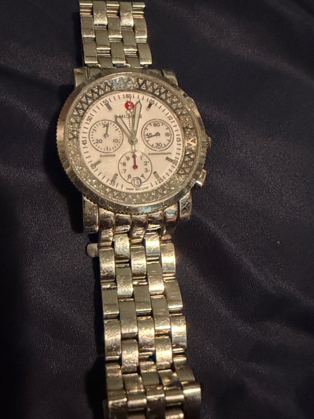 Michele Silver-Tone Diamond  Accent Women's Bracelet Watch - White Dial